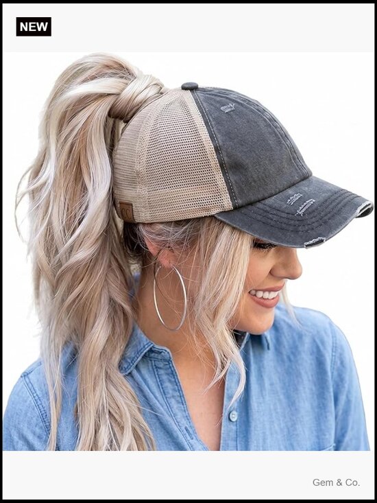 Criss Cross Ponytail Baseball Cap with Adjustable Back